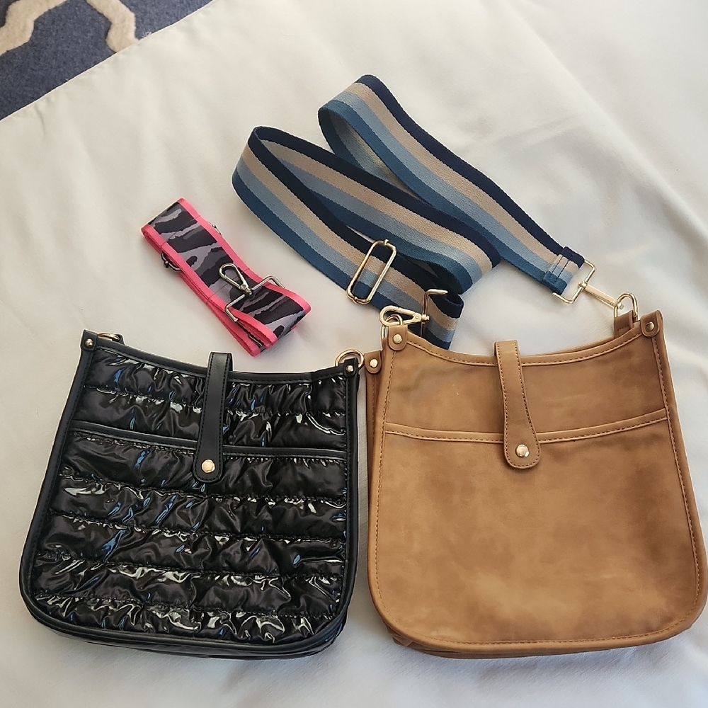 Set Two Courier Crossbody Bags w/ Straps